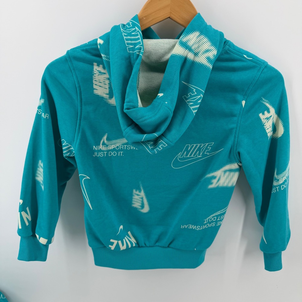 Nike Kids Turquoise All Over Logo Print Hoodie Sweatshirt Youth XS - Picture 4 of 6